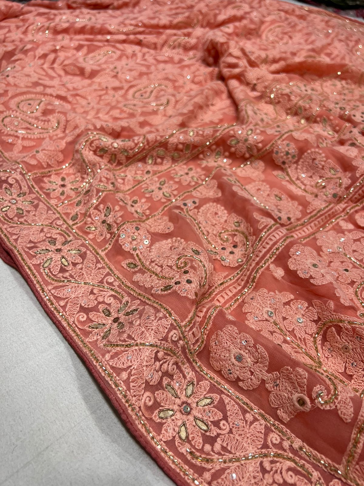 Jinnah Chikankari gottapatti saree - Saffronfashionindia