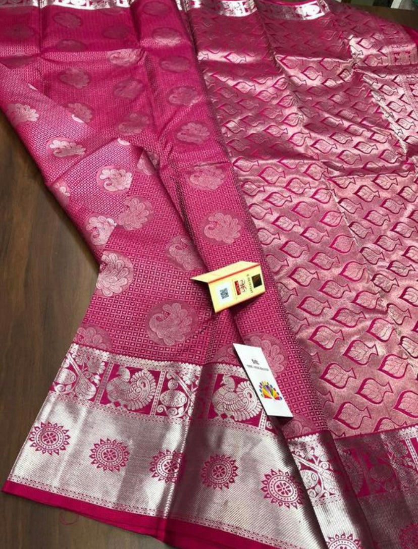 Pink silk saree - Saffronfashionindia