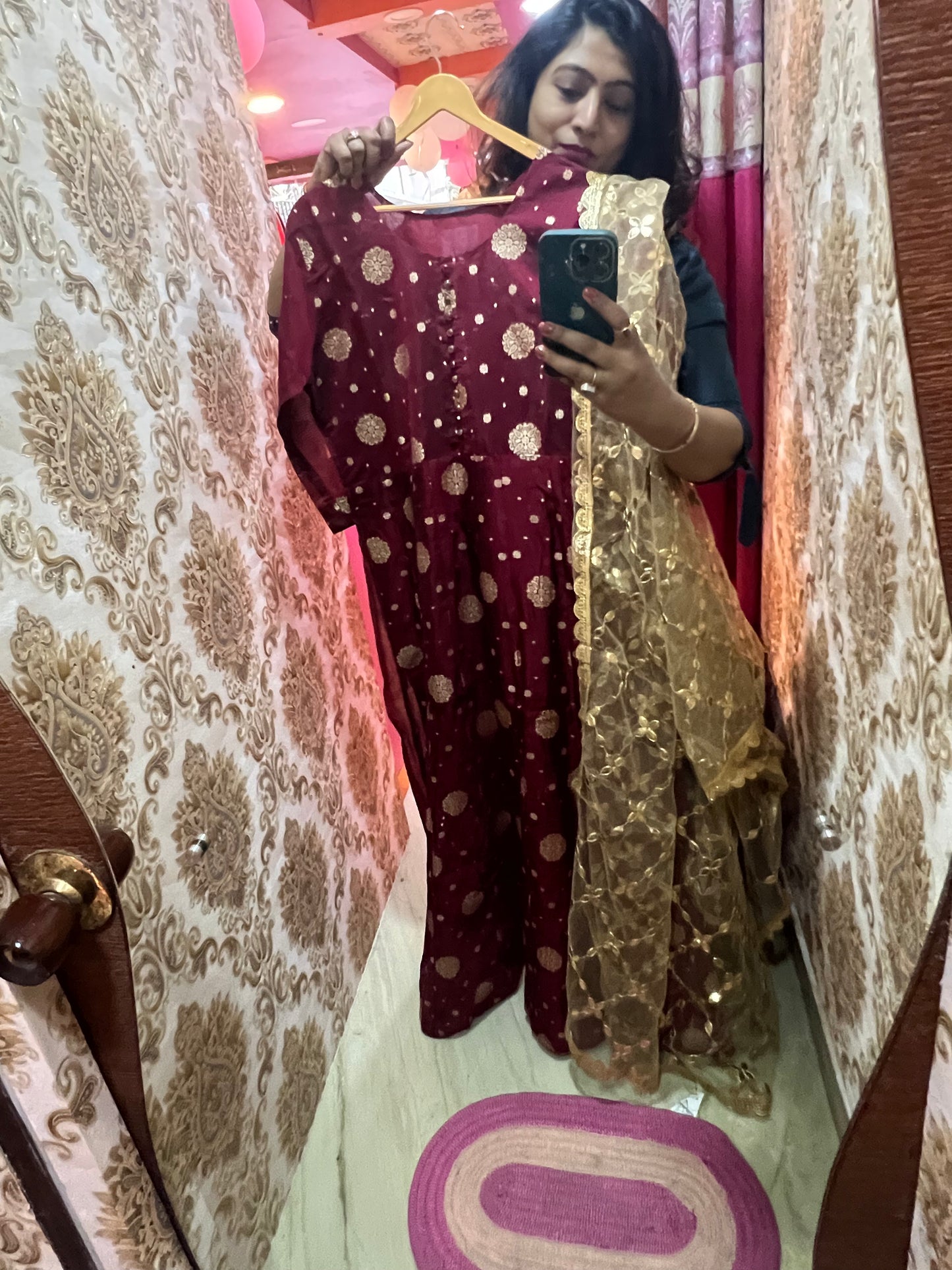 Maroon Chanderi Kurti set - Saffronfashionindia