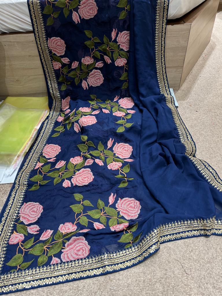 Embroidered floral saree,,,,beautiful sari - Saffronfashionindia