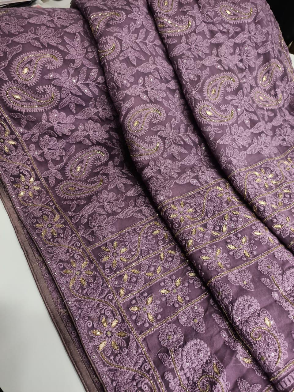Handmade Chikankari gottapatti saree - Saffronfashionindia