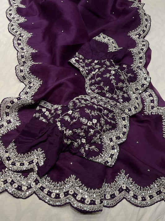 Kanha sequins zardosi organza saree - Saffronfashionindia