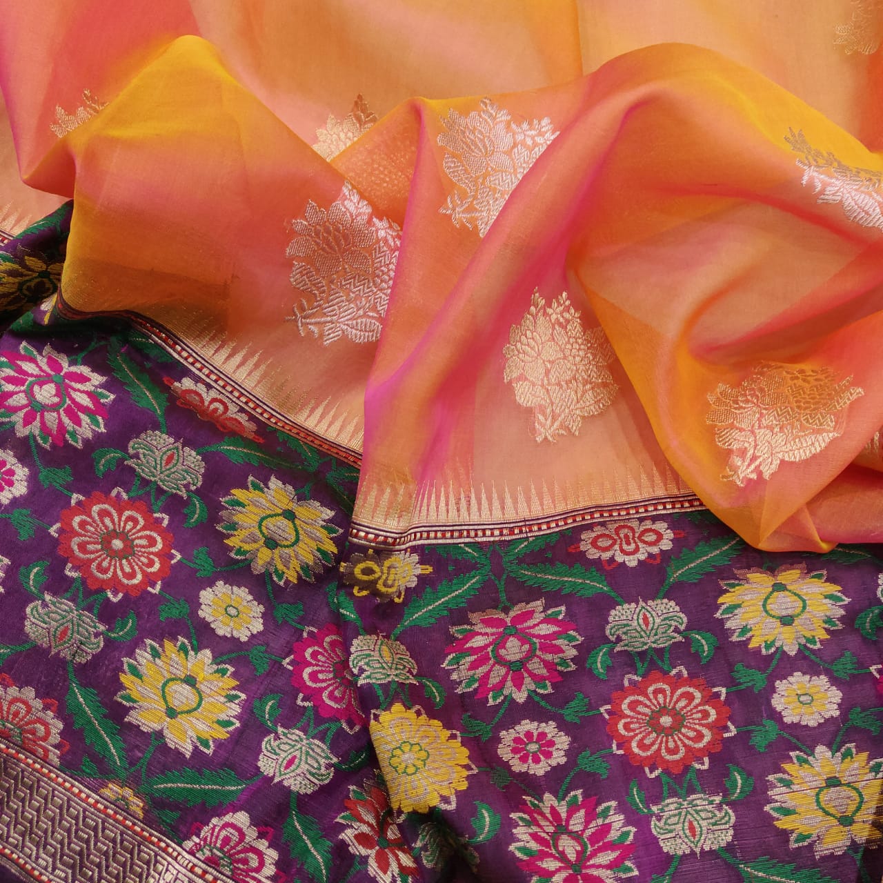 Onisha handwoven kora saree - Saffronfashionindia