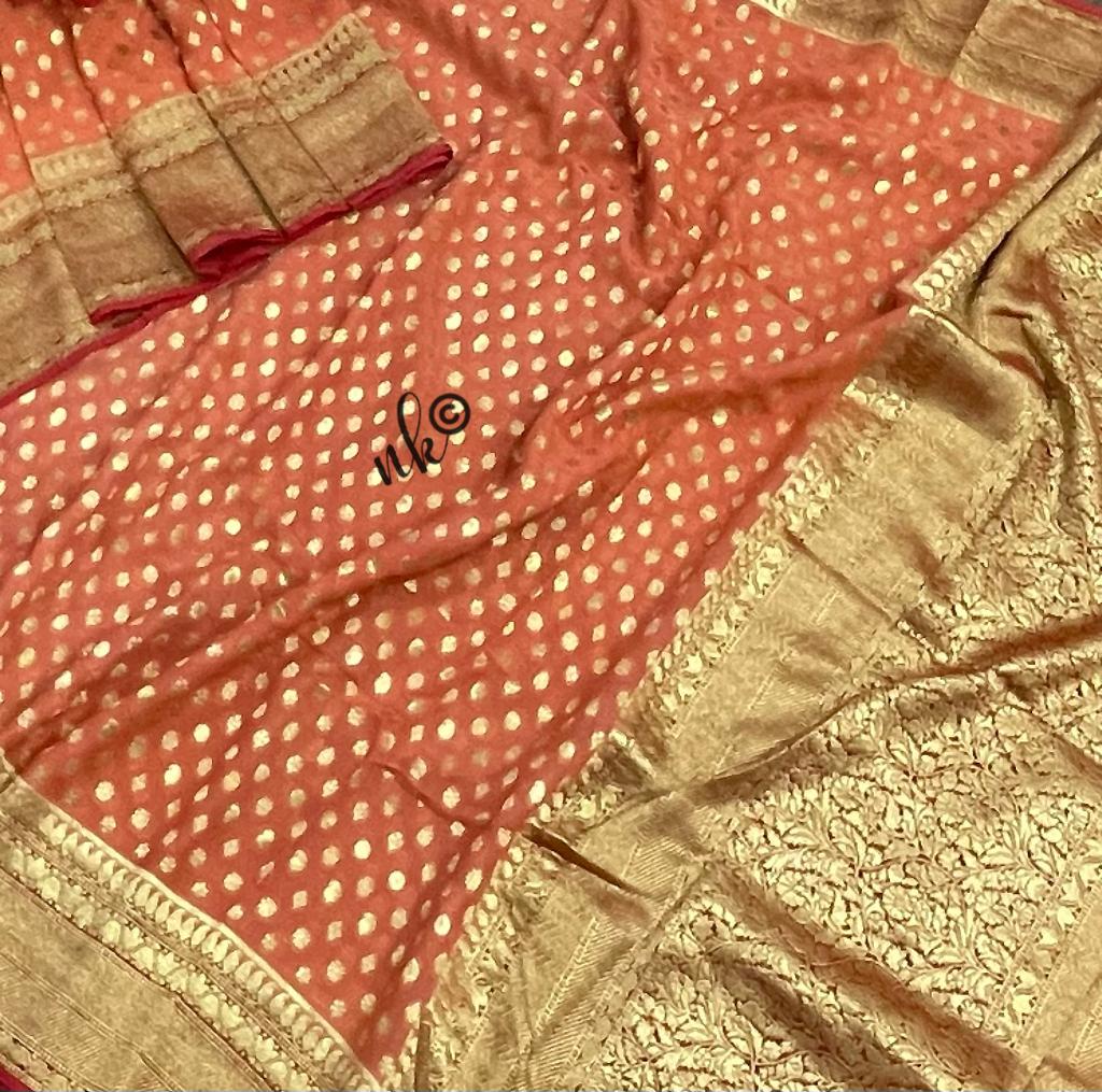 Woven banarsi gorgette saree - Saffronfashionindia