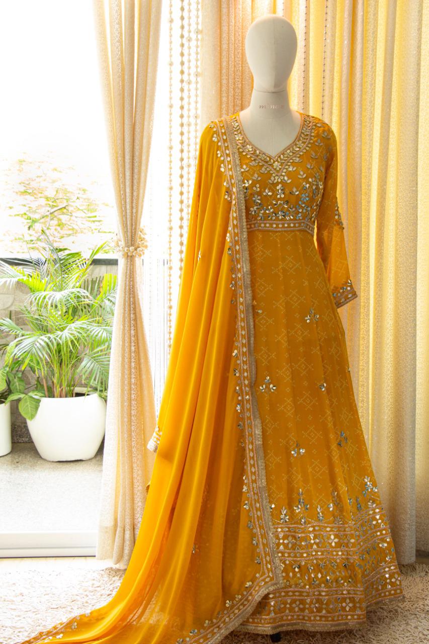 Meharbaan chinon gown set - Saffronfashionindia