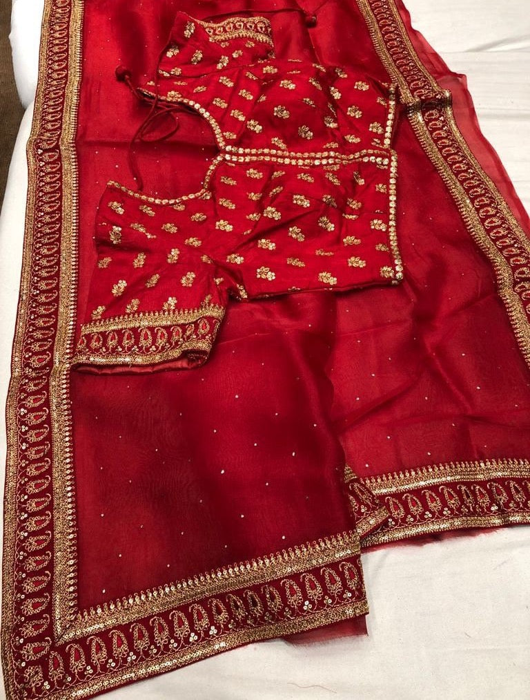 Karwachauth inspired red saree - Saffronfashionindia