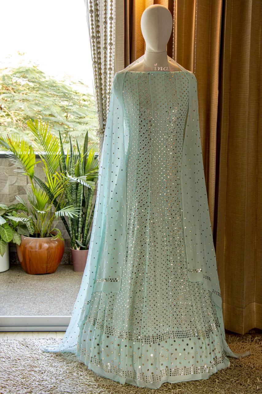Jamdani Anarkali suit - Saffronfashionindia