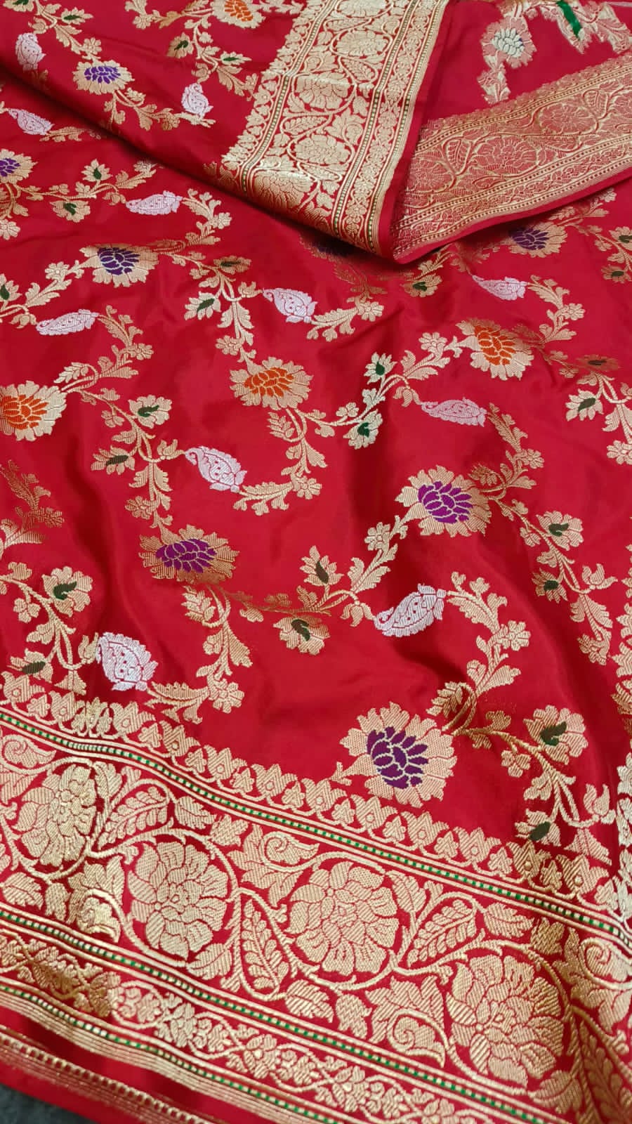 Bridal red Katan handloom saree - Saffronfashionindia