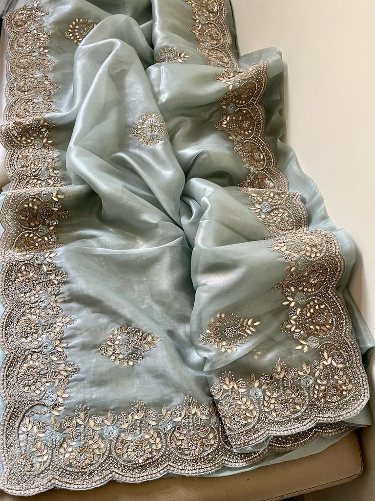 Gottapatti tissue organza saree - Saffronfashionindia
