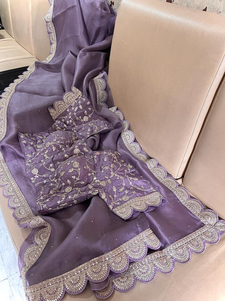 Betty scalloped organza saree - Saffronfashionindia
