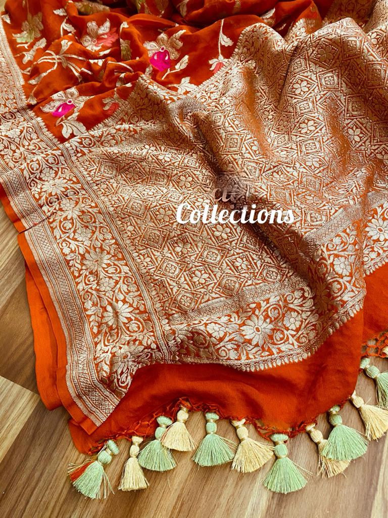 Orange Handwoven Banarsi Saree Saffronfashionindia Orange Handwoven Banarsi Saree Saffronfashionindia