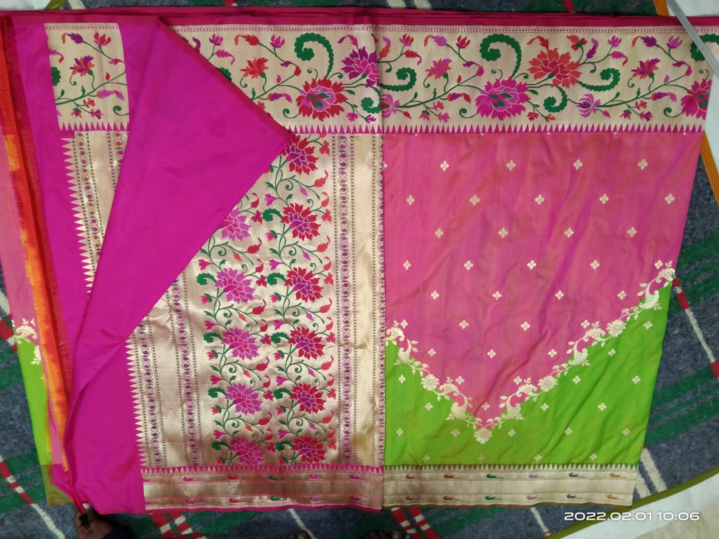 Lotus inspired Paithani silk saree - Saffronfashionindia