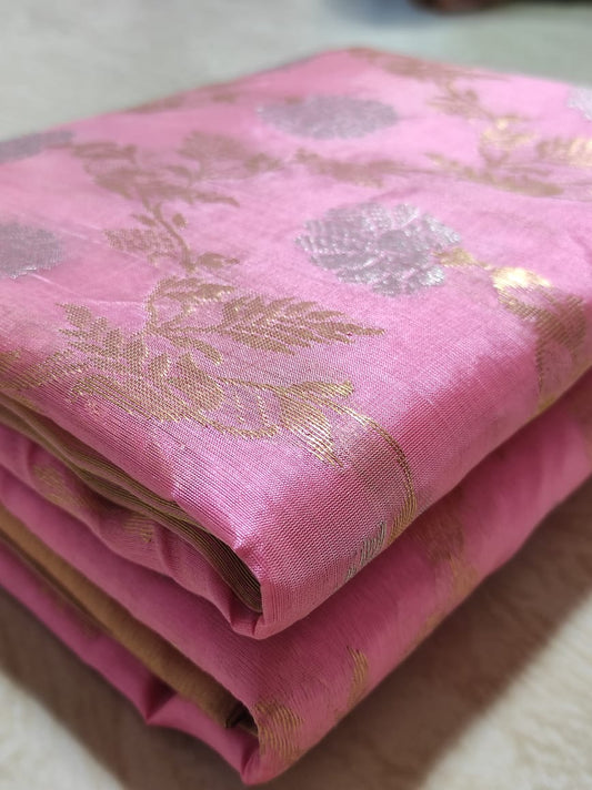Pink Chanderi saree - Saffronfashionindia