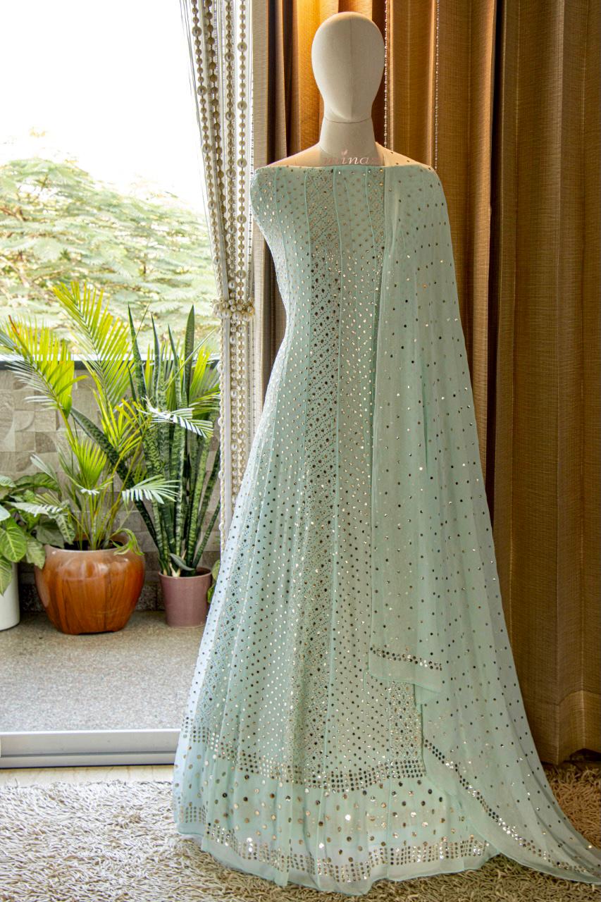 Jamdani Anarkali suit - Saffronfashionindia