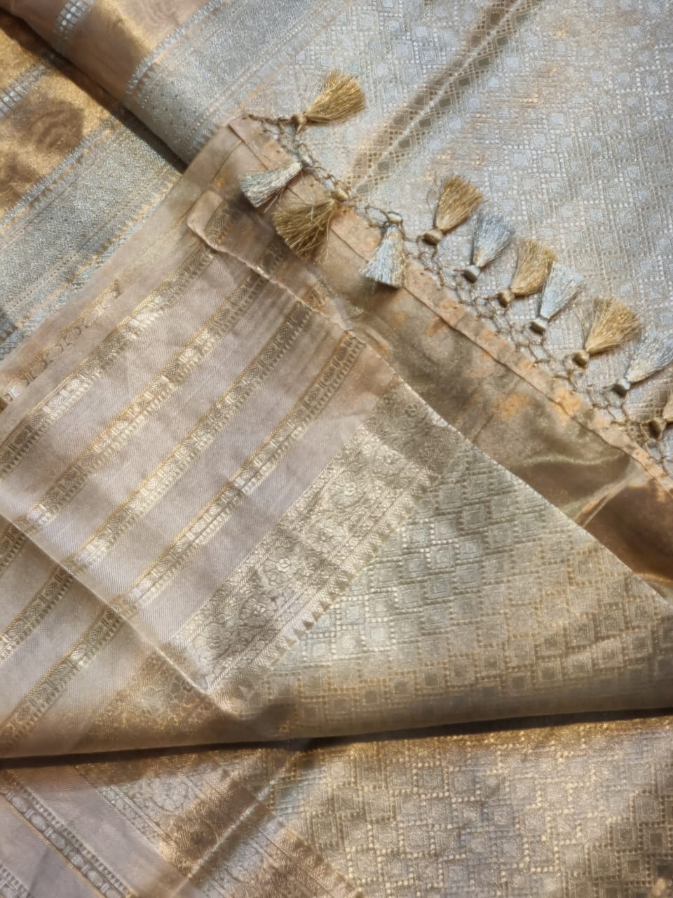 Handwoven tissue striped saree - Saffronfashionindia