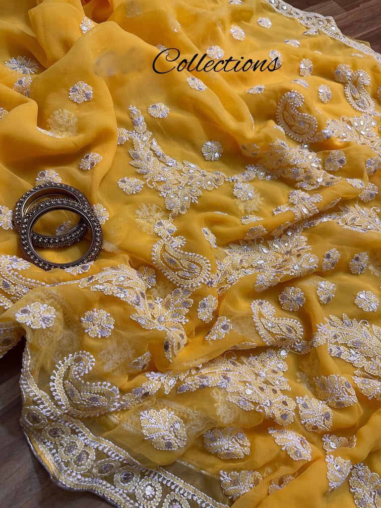 Embroidered Chikankari gottapatti inspired saree - Saffronfashionindia
