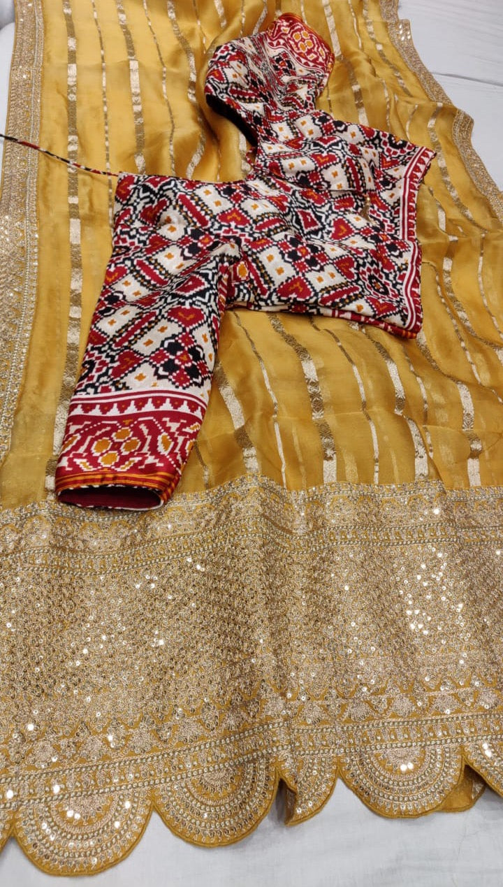 Hansik striped organza saree - Saffronfashionindia