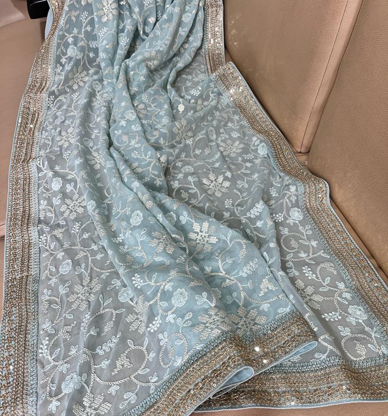 Nimil Chikankari gorgette saree - Saffronfashionindia