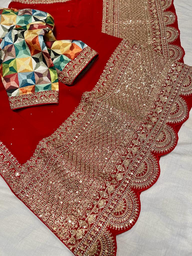 Anika gorgette zardosi saree - Saffronfashionindia