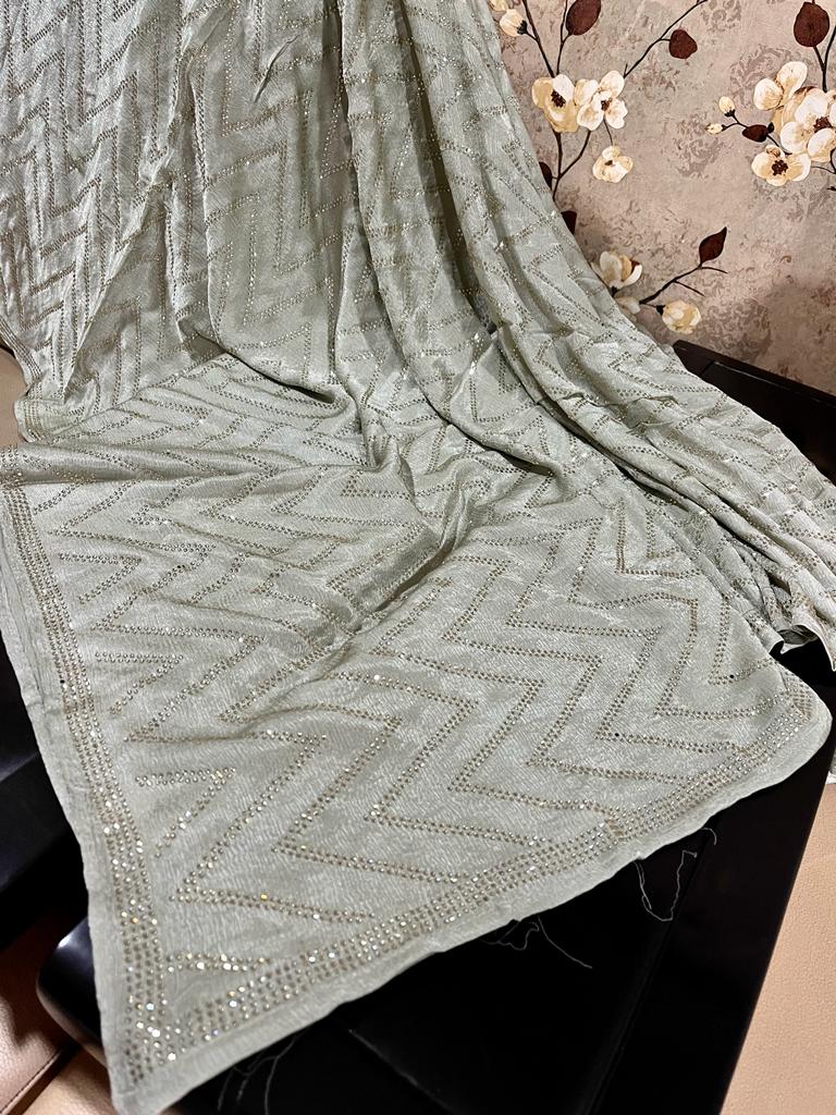 Swarovski satin designer saree - Saffronfashionindia