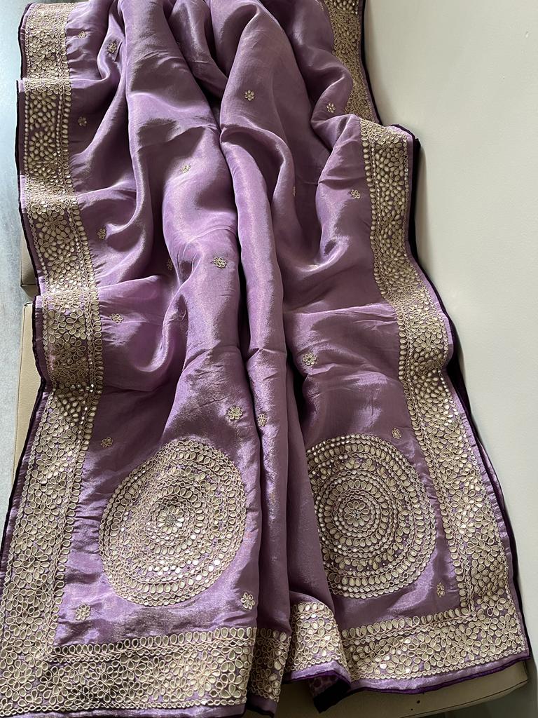 Zubeida gorgette embroidered saree - Saffronfashionindia