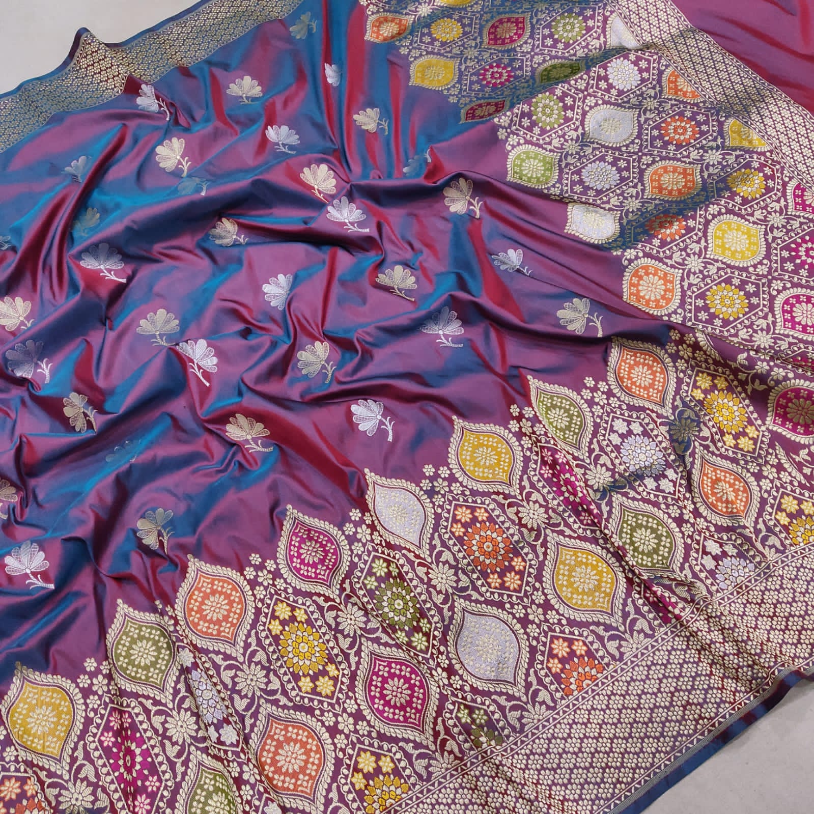 Lolita handwoven Katan silk saree - Saffronfashionindia