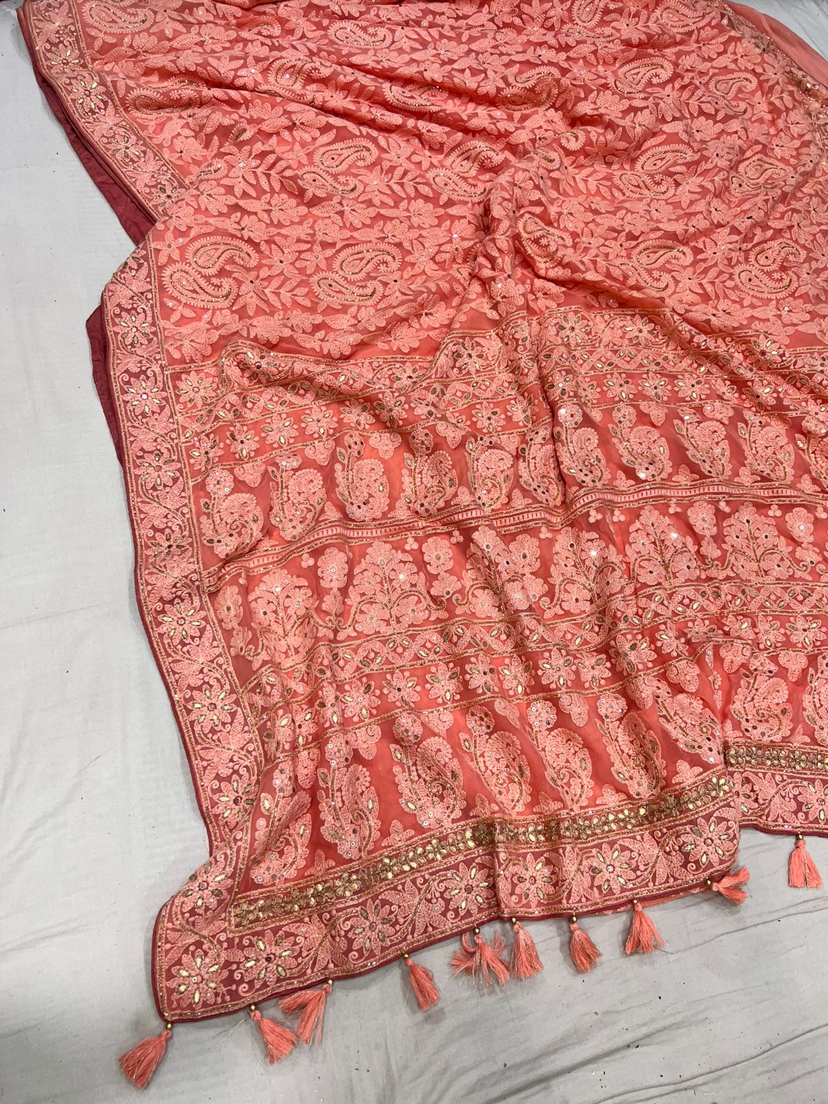 Jinnah Chikankari gottapatti saree - Saffronfashionindia