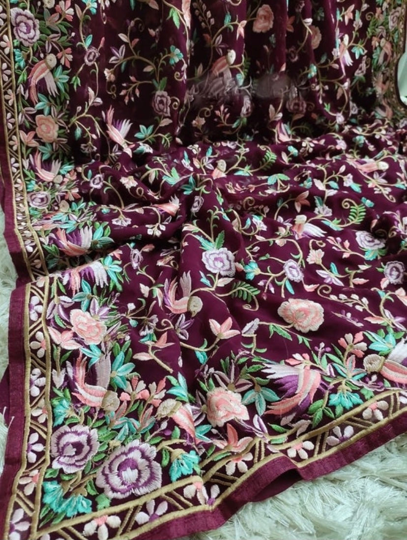 Parsi gara Kashmiri saree - Saffronfashionindia