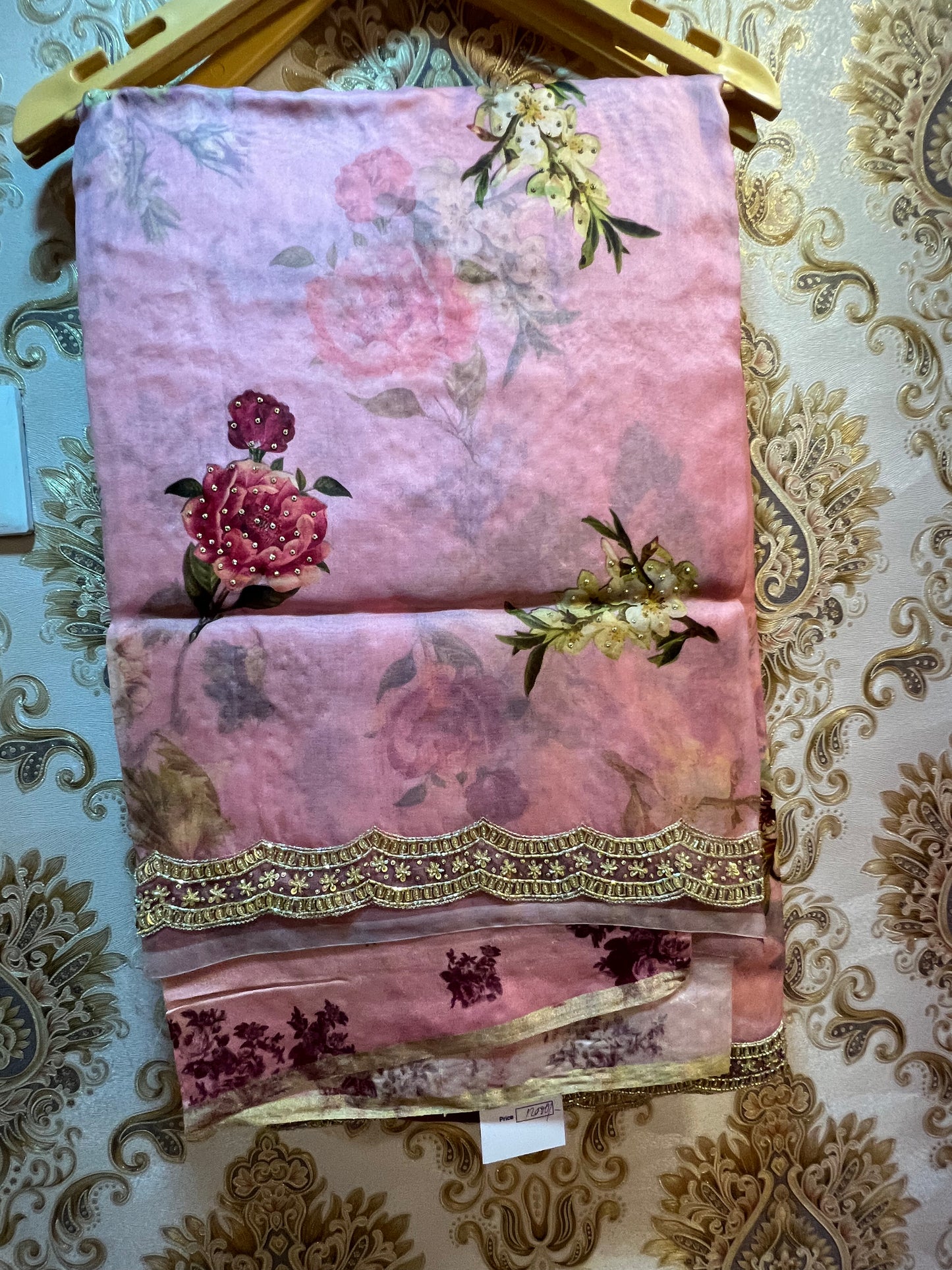 Pink lovely floral saree - Saffronfashionindia