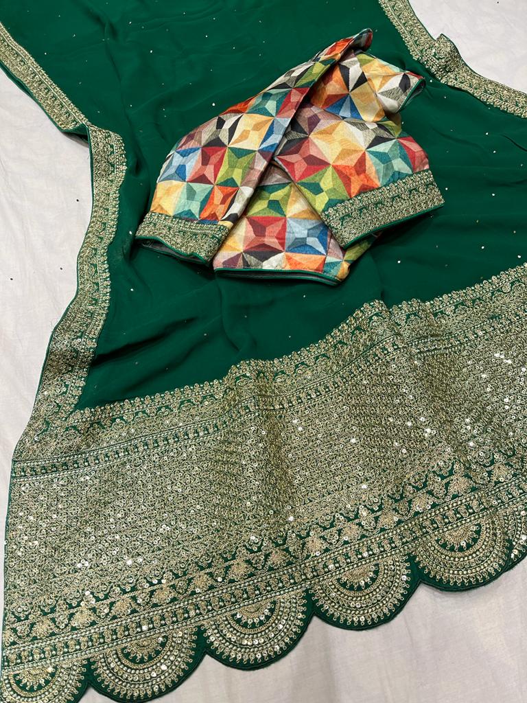 Anika gorgette zardosi saree - Saffronfashionindia