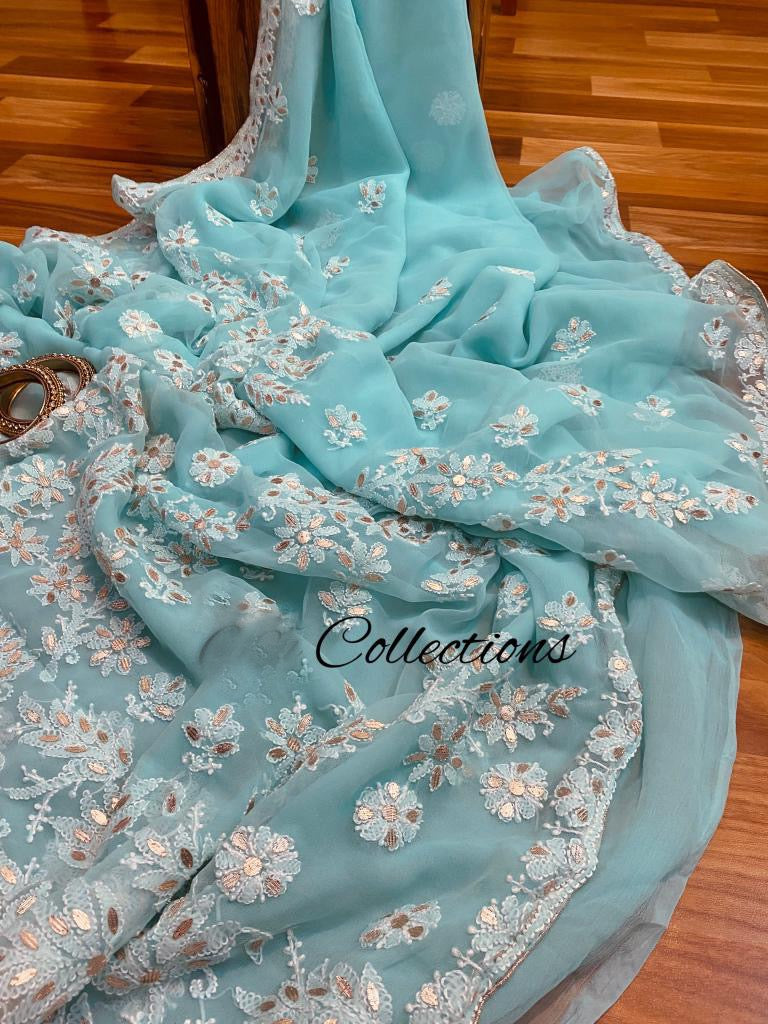 Khushnama Chikankari saree - Saffronfashionindia