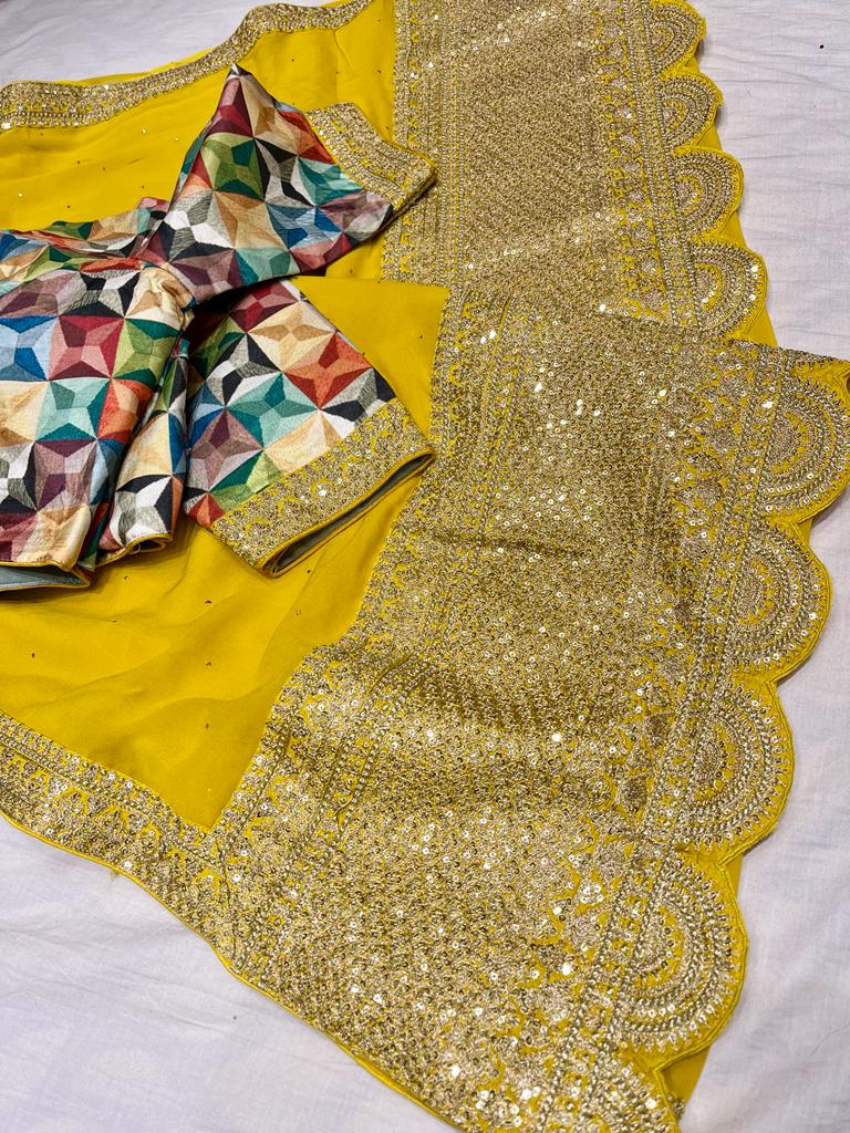 Anika gorgette zardosi saree - Saffronfashionindia