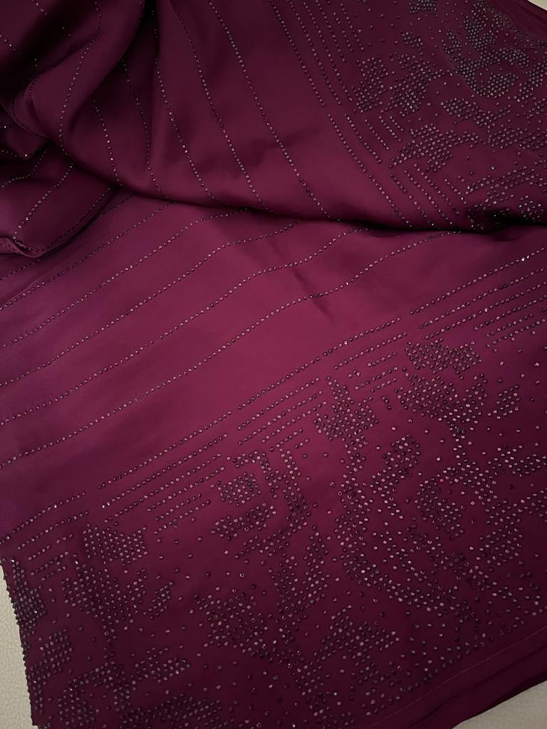 Waleda satin swarosvki saree - Saffronfashionindia