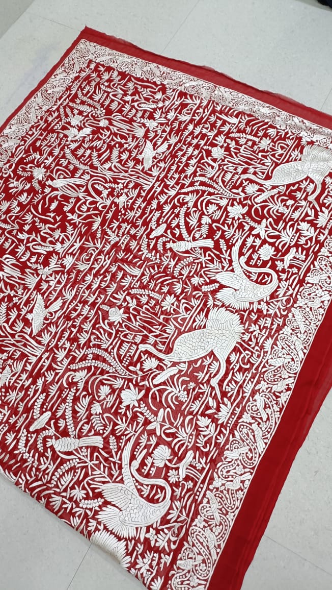 Hamesha red Parsi Gara saree - Saffronfashionindia