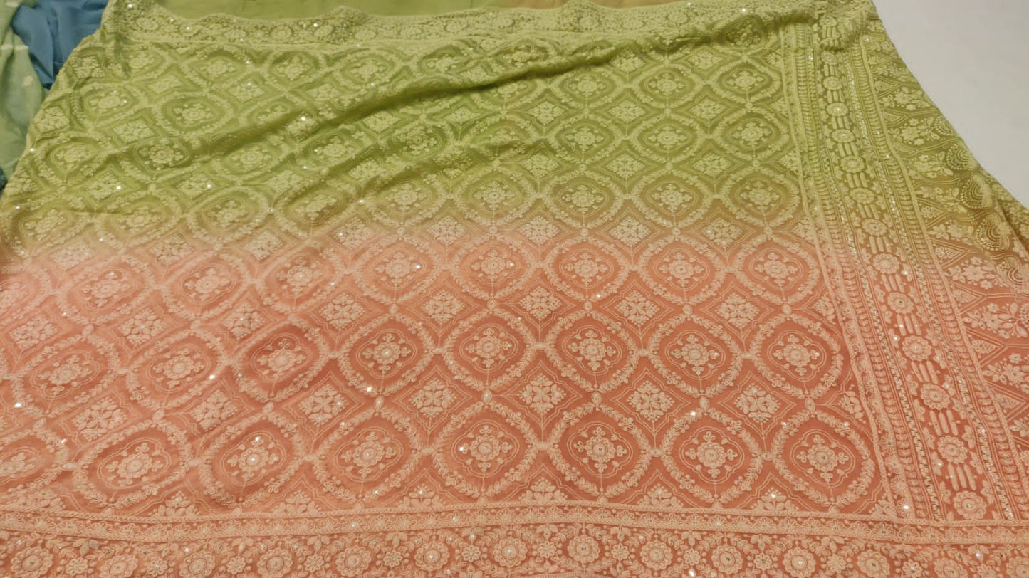 Shaded Chikankari saree/gorgette saree - Saffronfashionindia