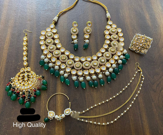 Emerald bridal antique set - Saffronfashionindia