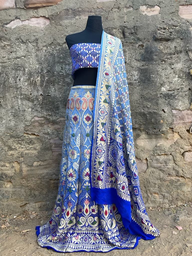 Royal blue Meenakari bandhani lehanga choli - Saffronfashionindia