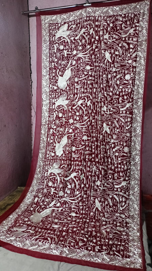 Lal begum Parsi authentic dupatta - Saffronfashionindia