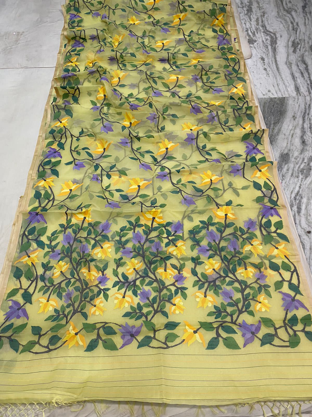 Mangolia jamdani saree - Saffronfashionindia