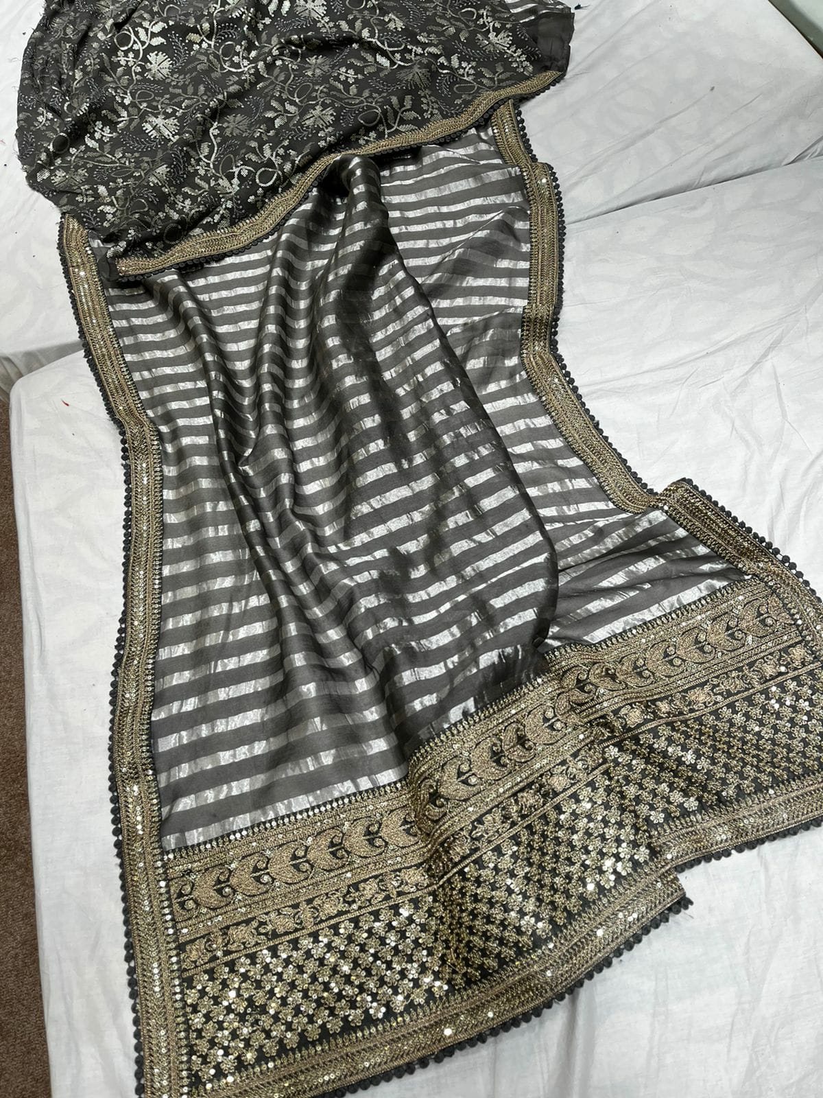 Striped zari inspired saree - Saffronfashionindia