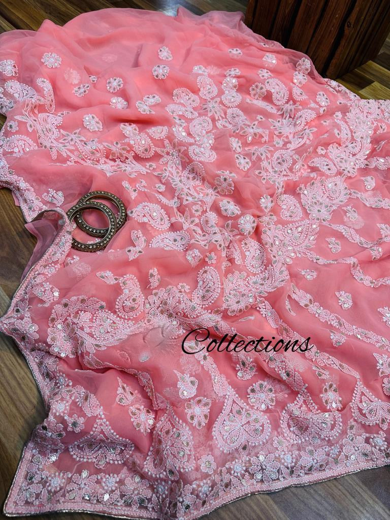 Embroidered Chikankari gottapatti inspired saree - Saffronfashionindia