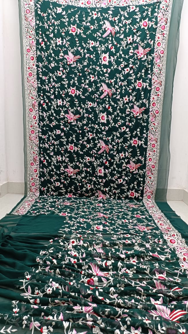 Emaerald parsi saree - Saffronfashionindia