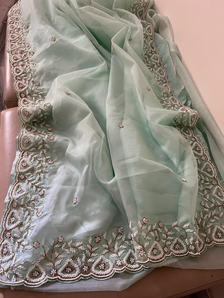 Hafisah katdana organza saree - Saffronfashionindia