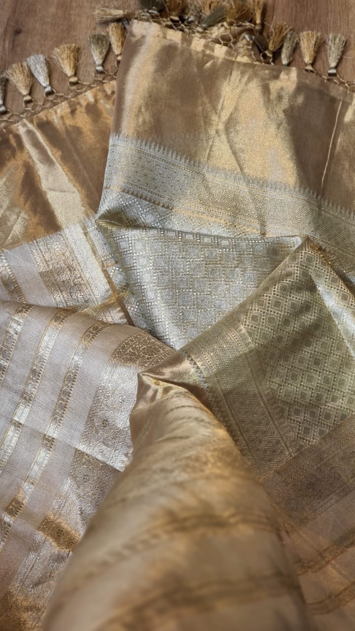 Handwoven tissue striped saree - Saffronfashionindia
