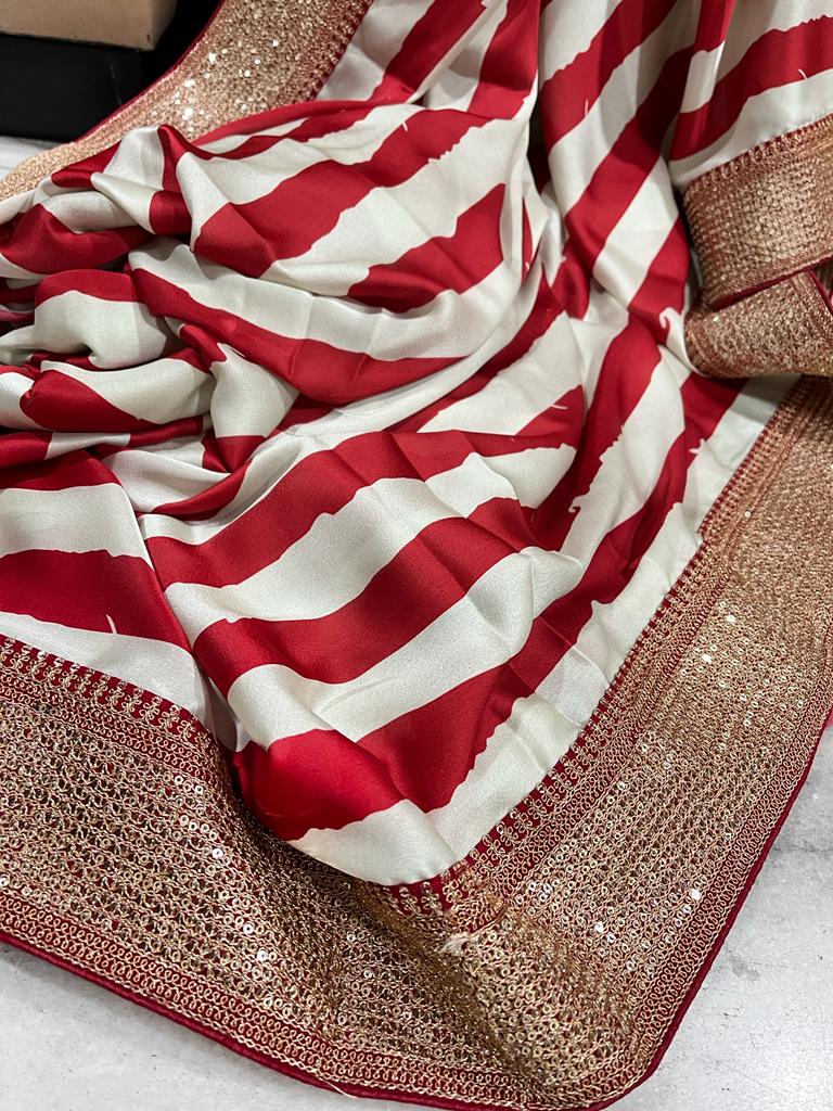 Satin striped saree - Saffronfashionindia