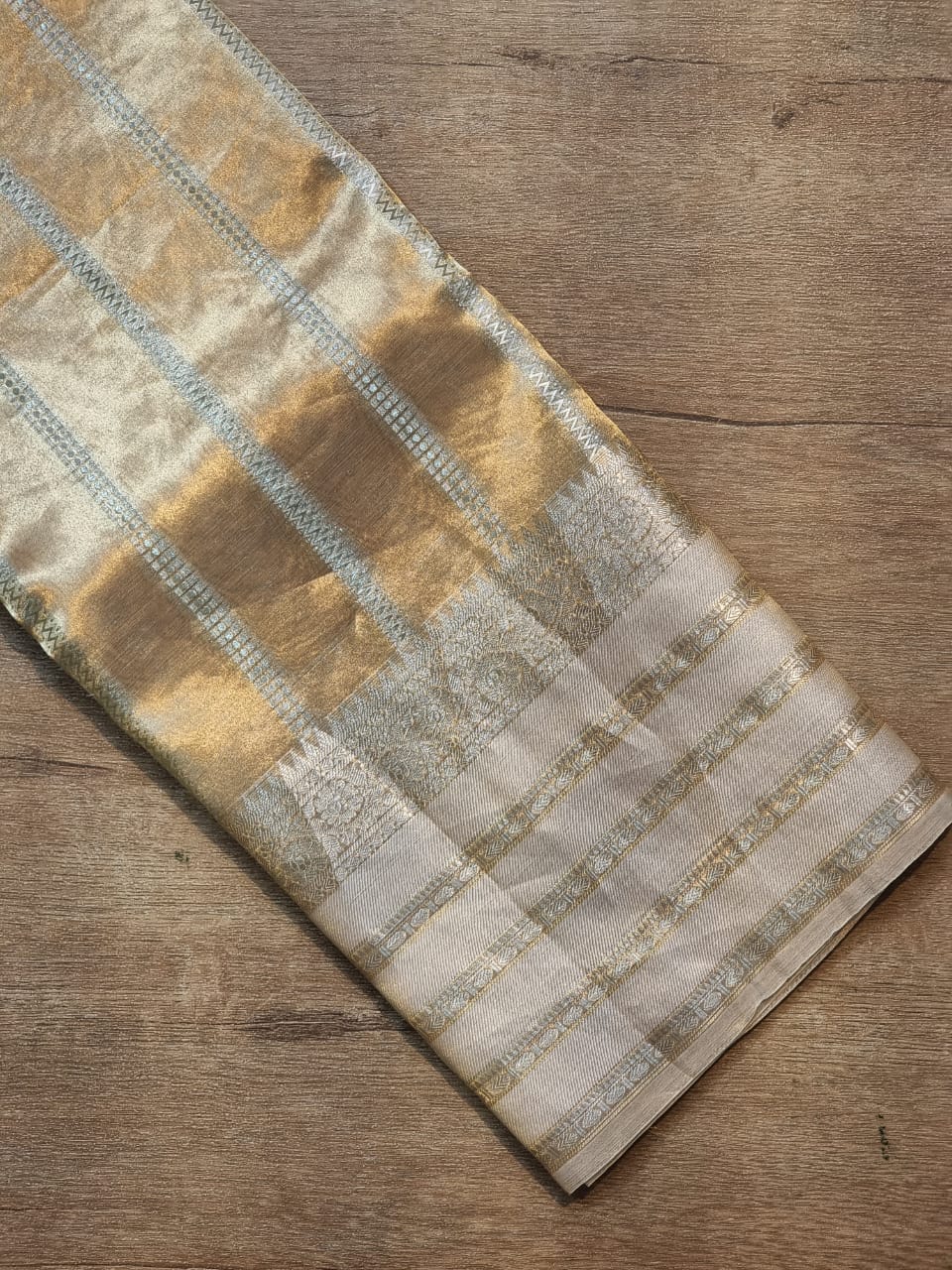 Handwoven tissue striped saree - Saffronfashionindia