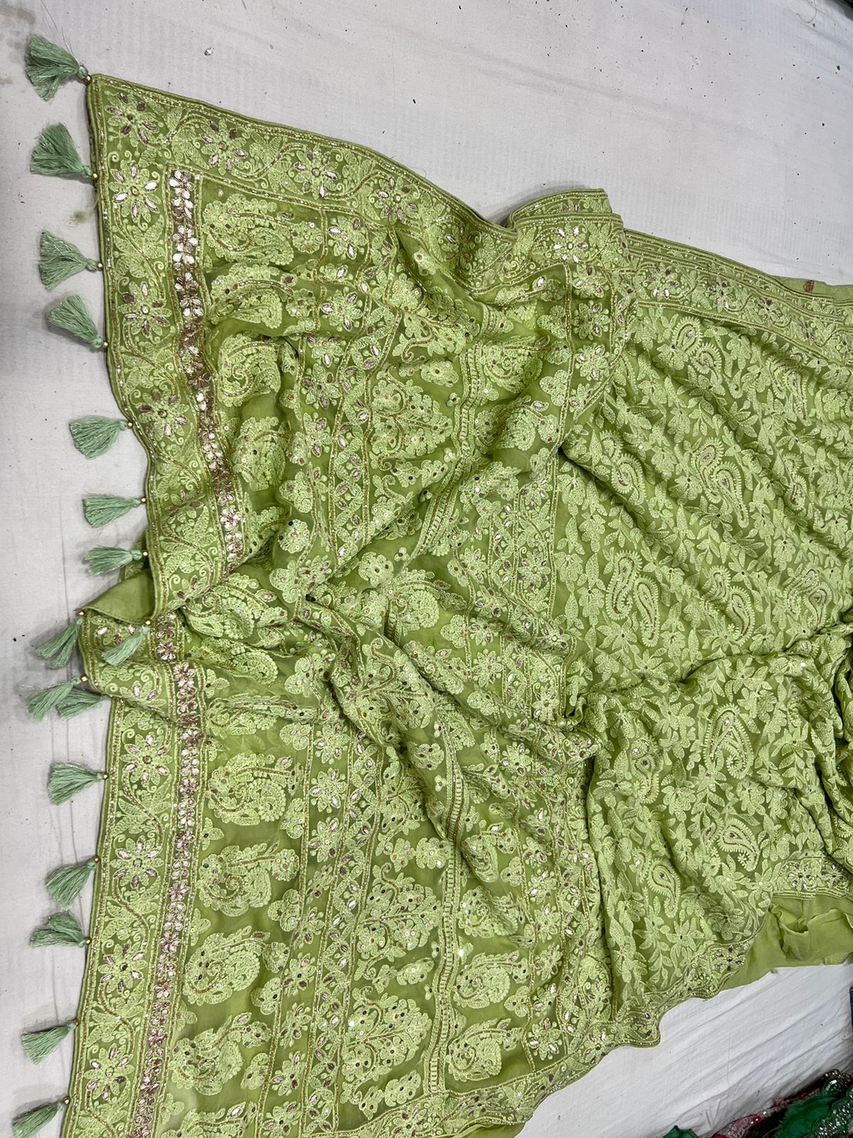 Jinnah Chikankari gottapatti saree - Saffronfashionindia