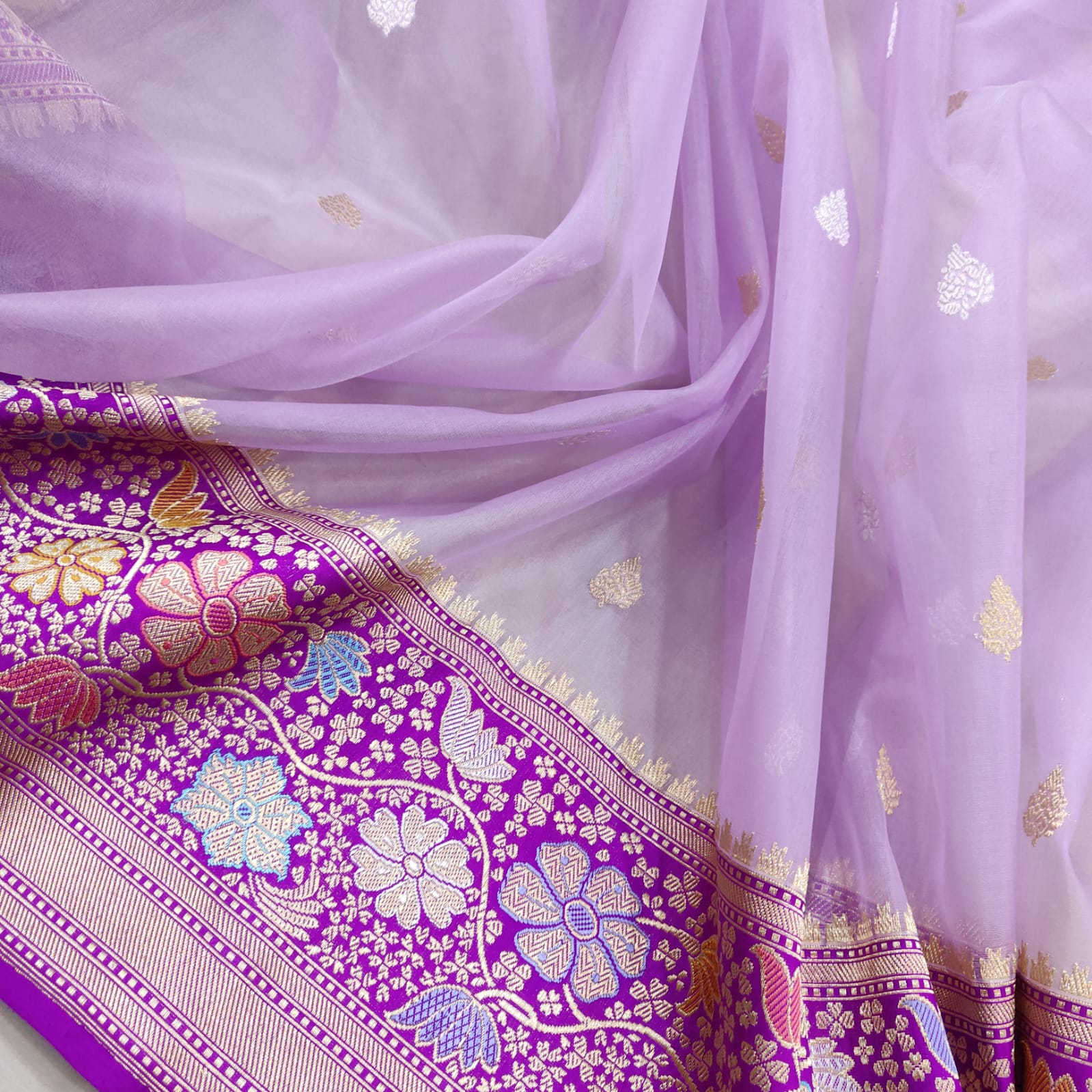 Maharish handwoven kora saree - Saffronfashionindia