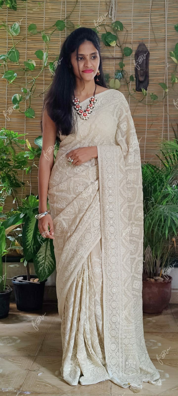 Kruti Chikankari Embroidery saree - Saffronfashionindia