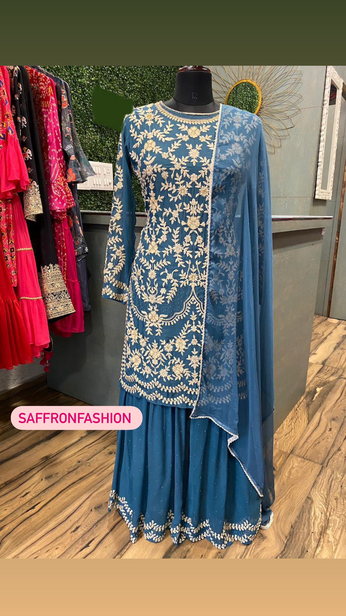 Lucknowi gorgette kurta dress - Saffronfashionindia